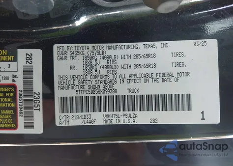 2025 Toyota Tundra Hybrid Trd Pro Hybrid Crewmax 5.5' Bed from USA, damaged, VIN 5TFPC5DB5SX099388